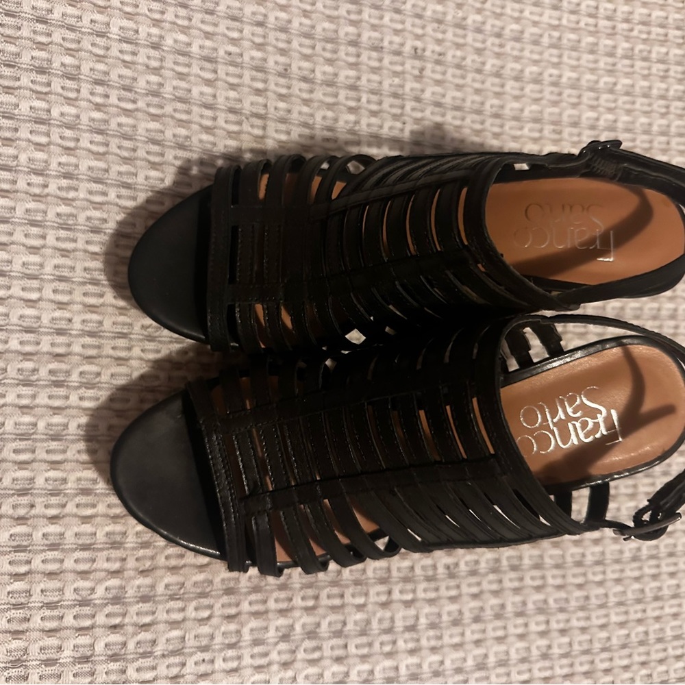 Franco Sarto Black leather wedge with cork heel